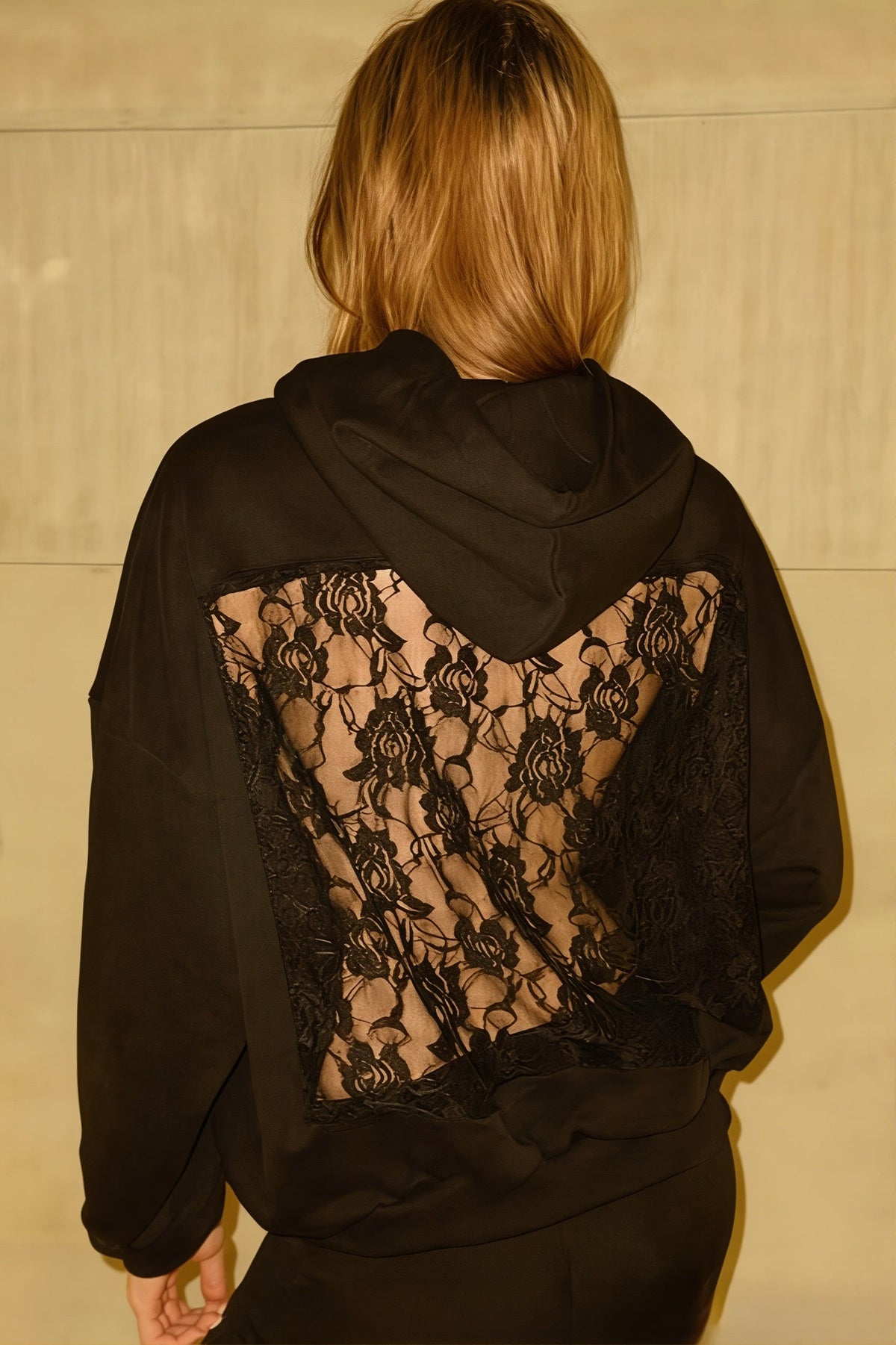 Lace Panel Open Back Hoodie