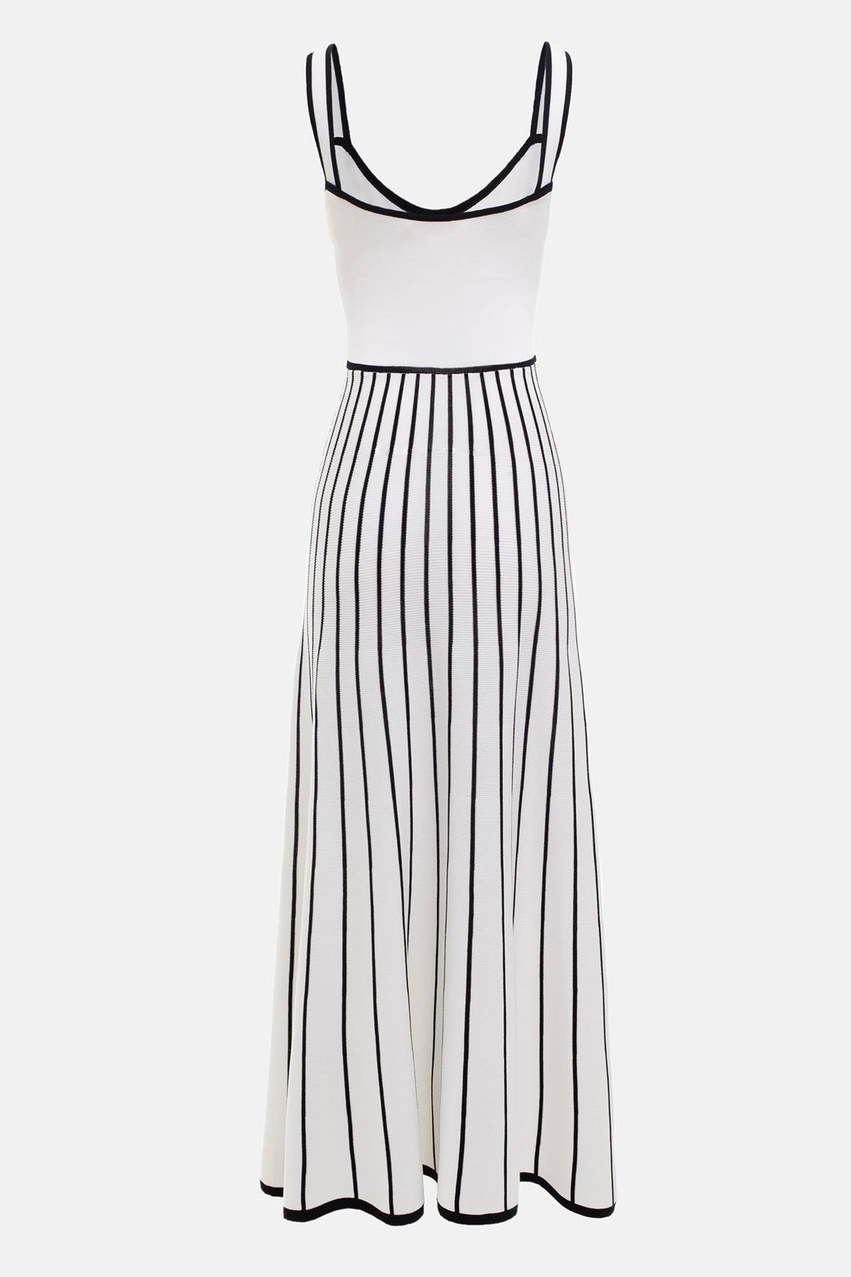 Square Neck Sleeveless Rib Knit Contrast Piping Tiered Midi Dress