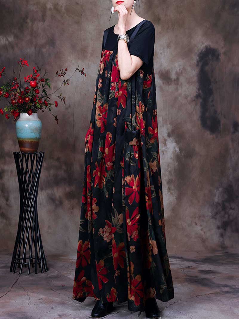 Large Floral Print Sleeveless Wide Leg Overall Jumpsuit
