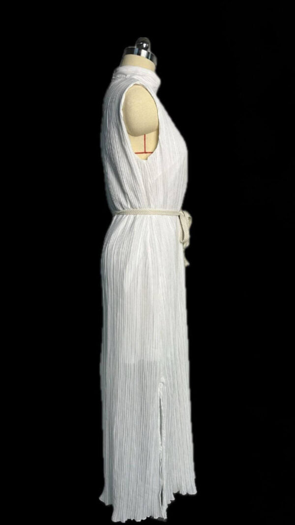 Mock Neck Sleeveless Plisse Rope Belt Midi Dress