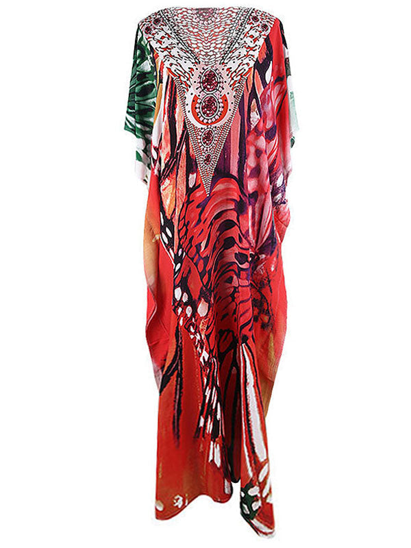 Spaghetti Strap Butterfly Print Tiered Ruffle Maxi Dress
