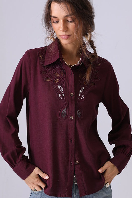 Linen Crochet Embroidered Chic Design Fashion Blouse