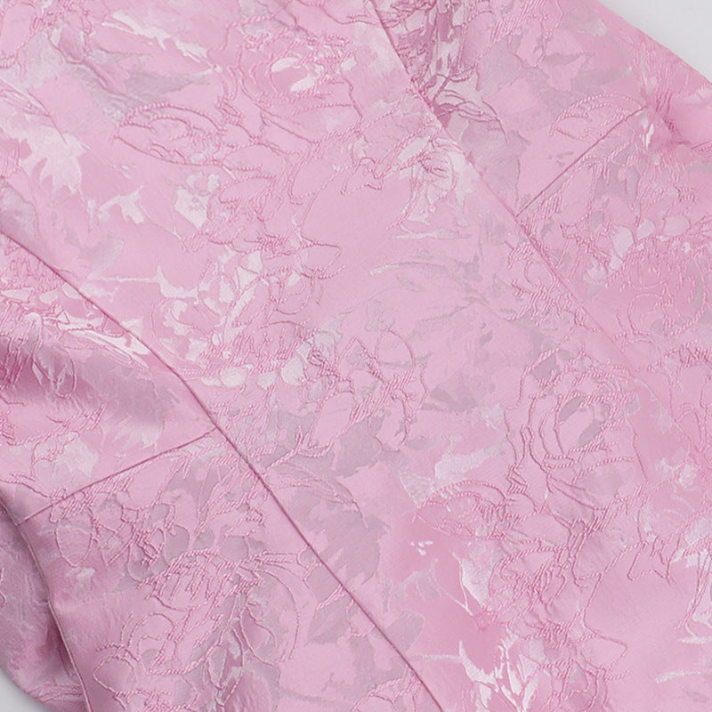 Square Neck Jacquard Brocade Floral Oversized Bow Back Skater Mini Dress