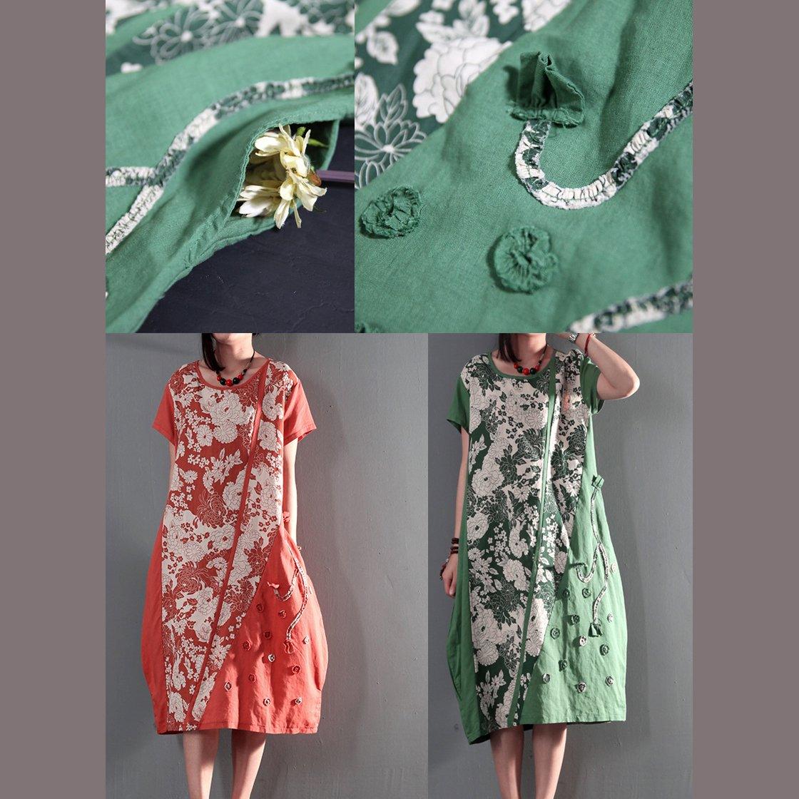 Diagonal Patchwork Floral Panel Tassel Pocket Shift Dress
