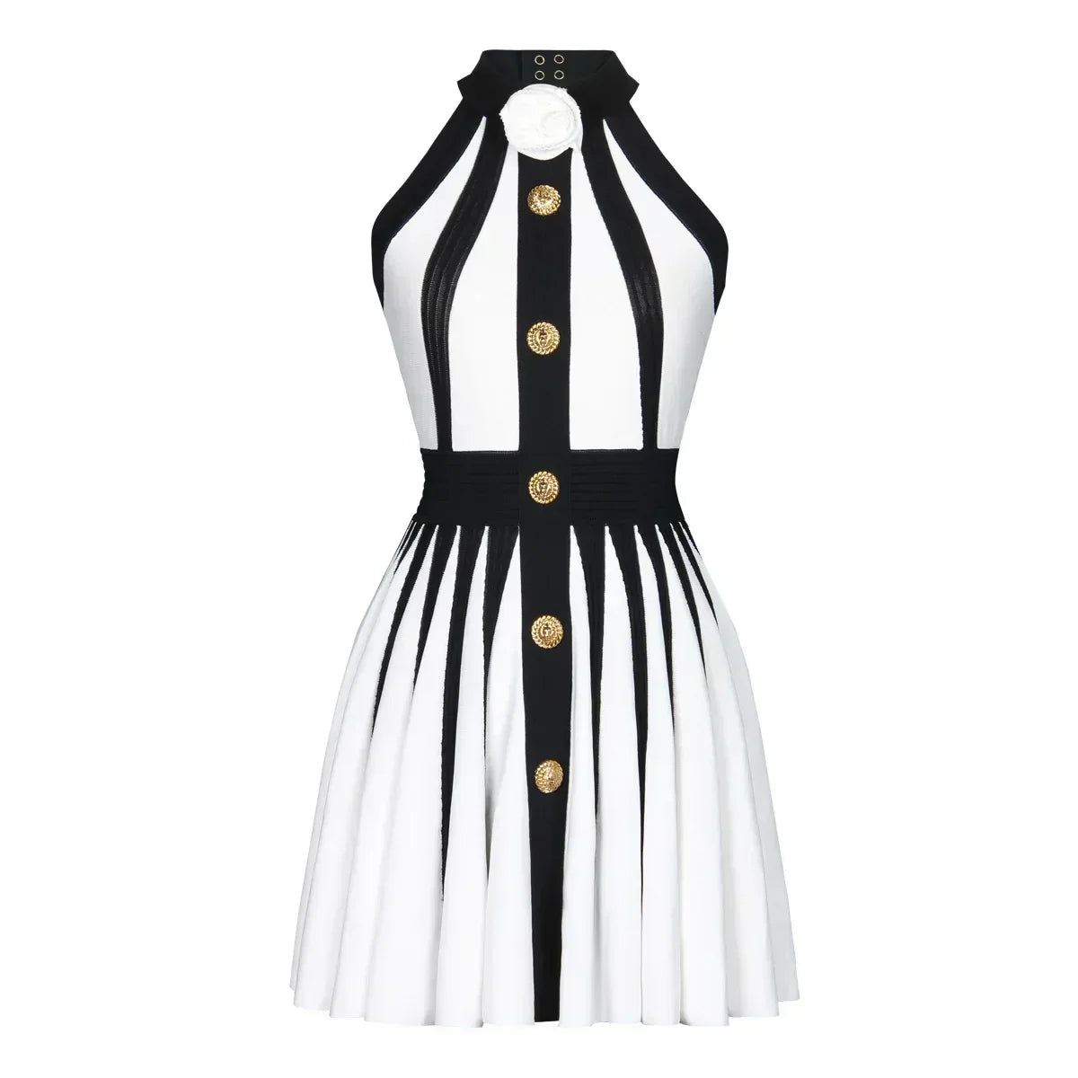 Golden Buttons Patchwork Party Dress