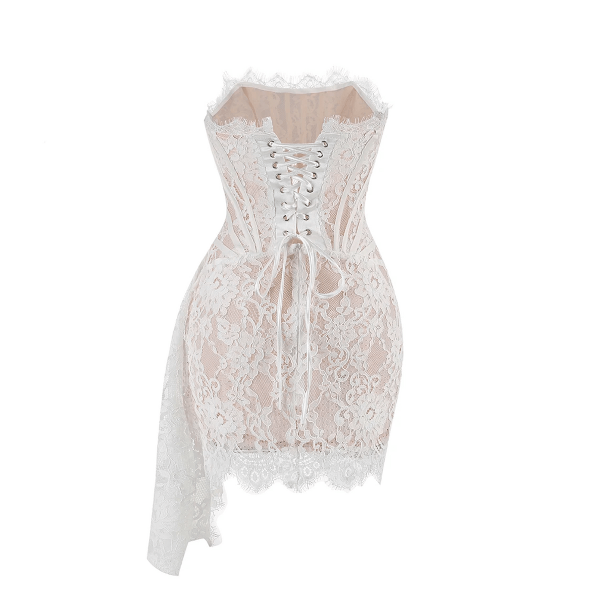 Strapless Corset Bodice Draped Satin Mini Dress
