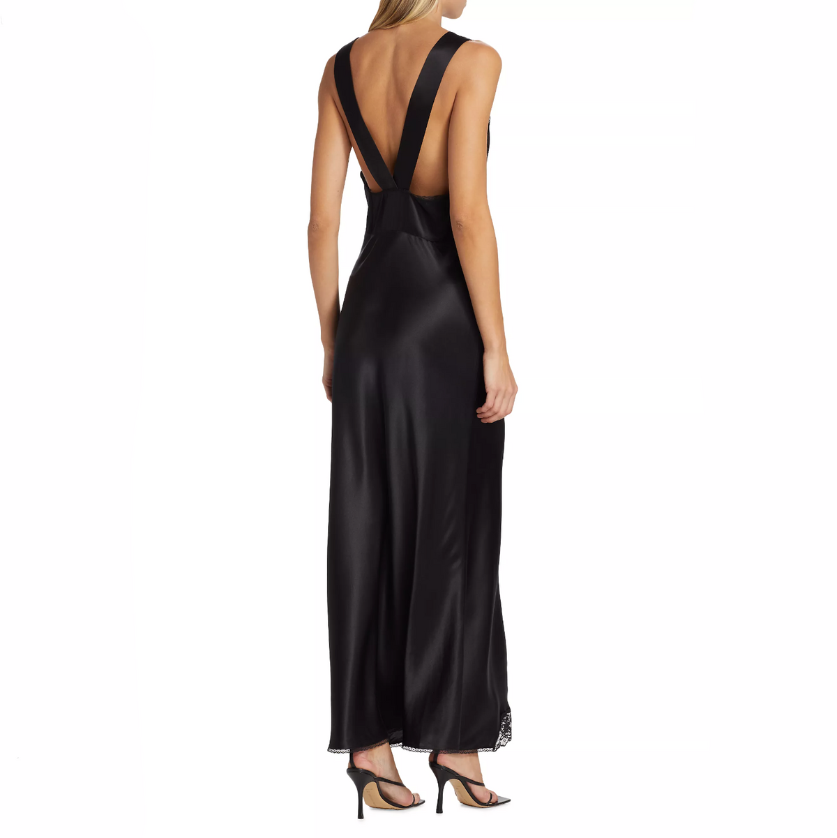 Lace Strap Deep V Floral Lace Underbust Panel Cutout Maxi Dress
