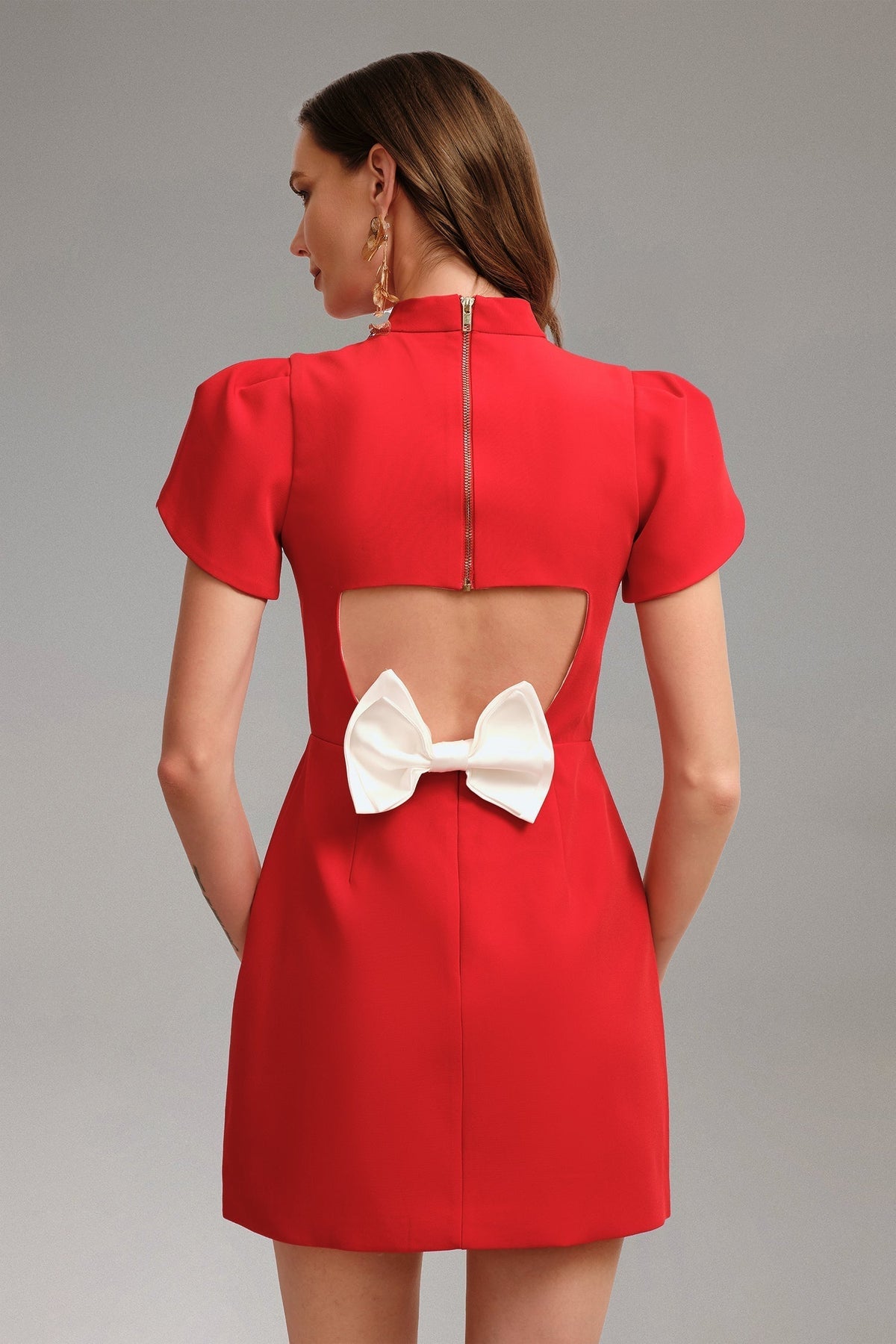 Halter Neck Open Back Drape Bandage Mini Dress