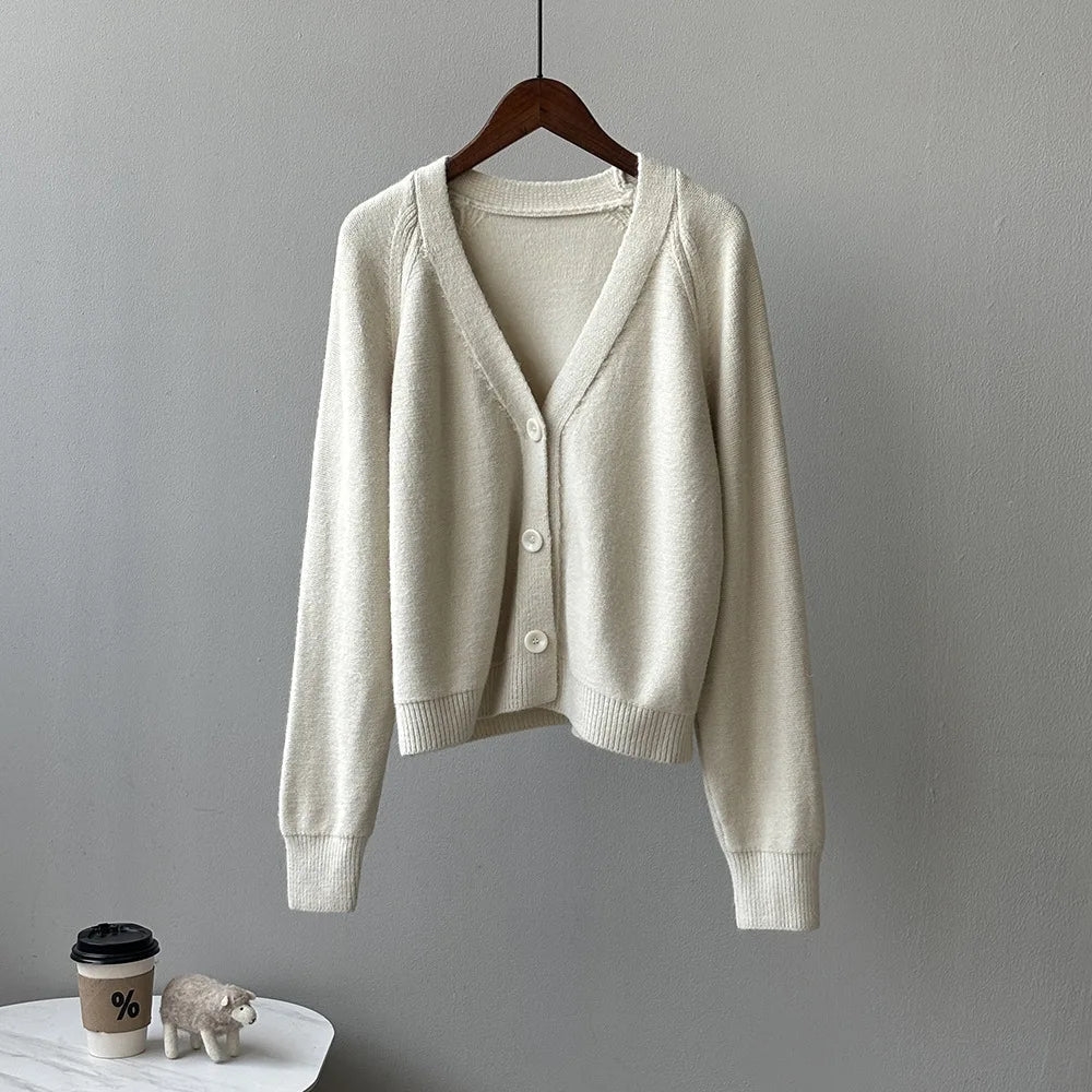 V-Neck Single Button Knitted Green Cape Clothes Autumn Women Sweater