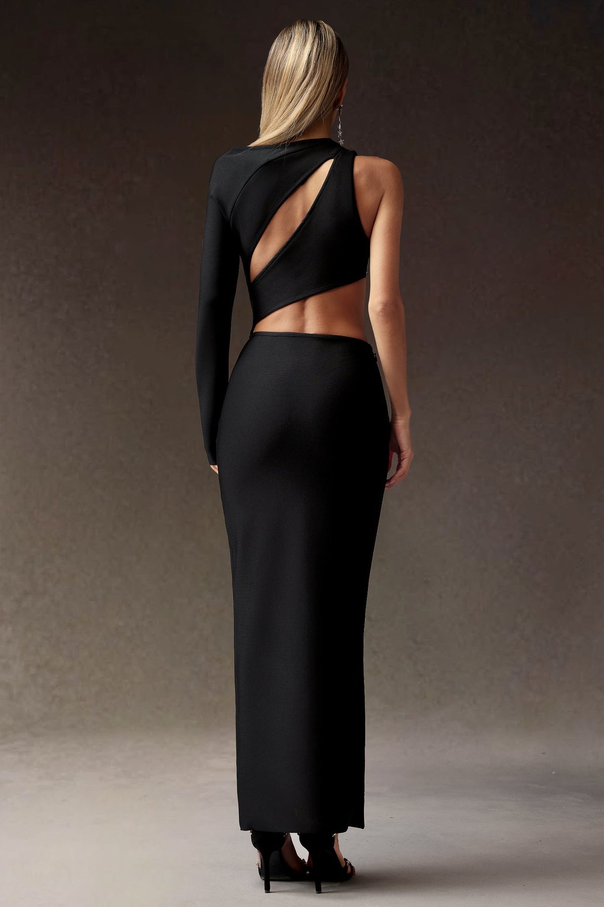 One Shoulder Cutout Ruched Bandage High Slit Maxi Dress