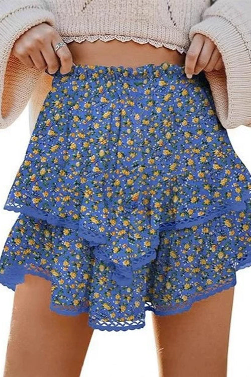 Elastic Waist Ruffle Layered Mini Skirt