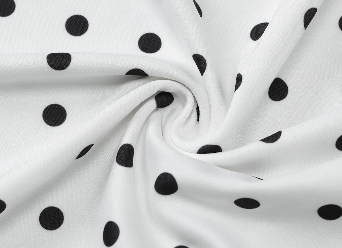 One Shoulder Tie Bow Sleeve Polka Dot Bodycon Mini Dress