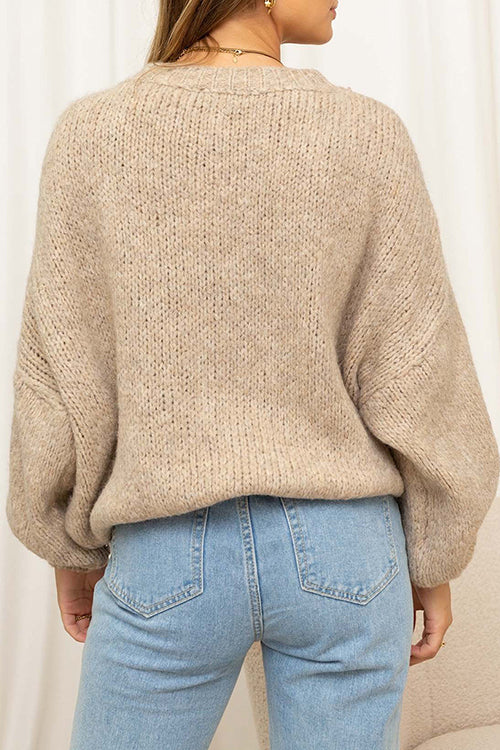 Drop Shoulder Lantern Long Sleeves Comfy Pullover Sweater