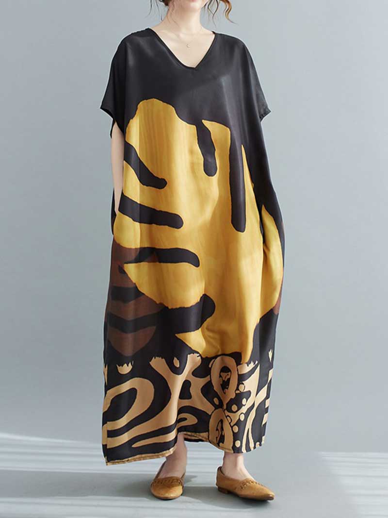 Square Neck Puff Sleeve Leaf Print Fit and Flare Midi Dress