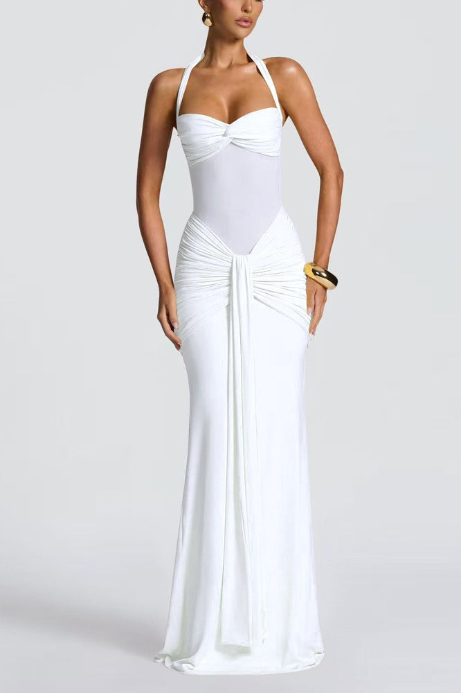 Mesh Paneled Fishtail Sash Bodycon Party Dress