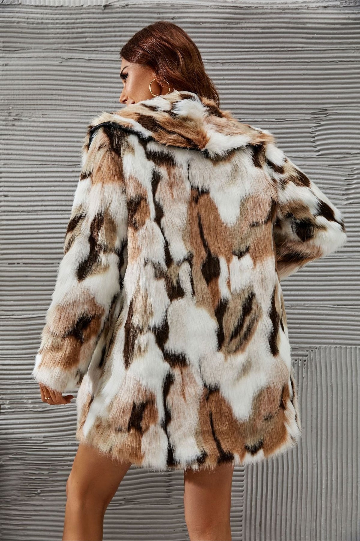 Mid-Length Faux Fur Shawl Collar Fluffy Winter Coat
