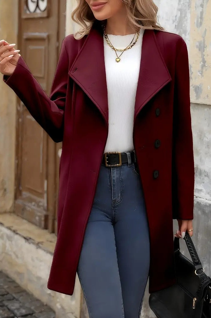Wool Blend Mid-Length Single Breasted Coat