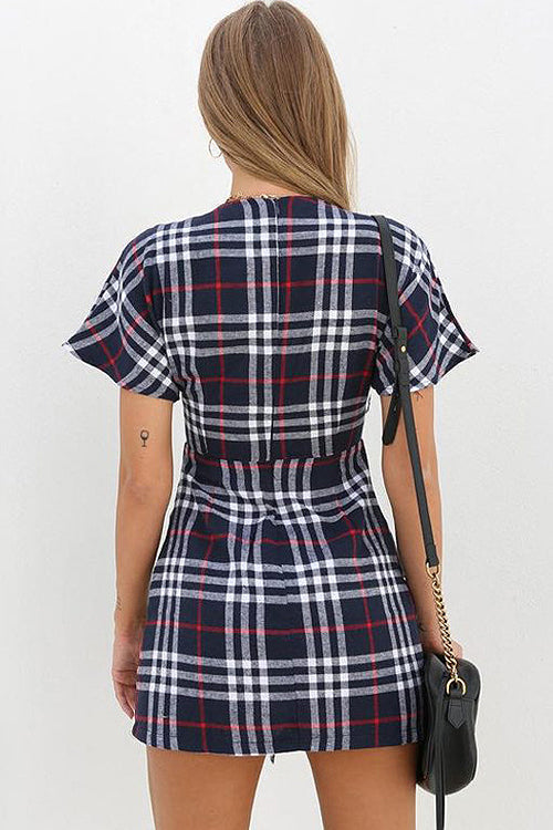 Plaid Tie Front Shift Mini Dress