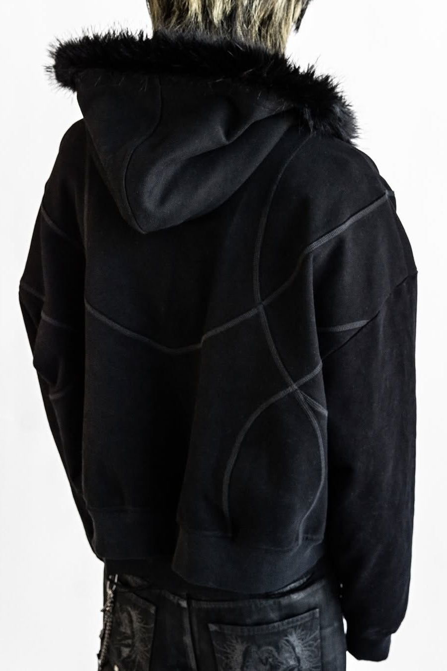 Faux-Fur Hood Graphic Zip-Up Hoodie