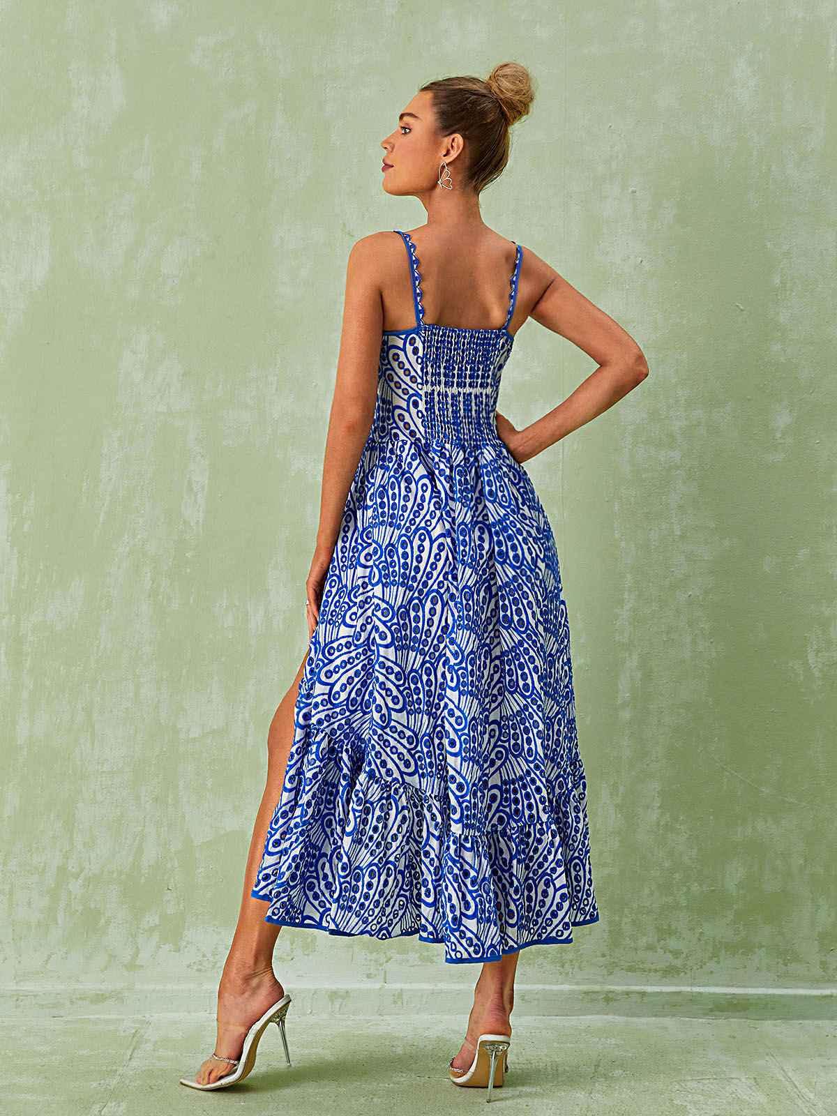 Square Neck Button Front Broderie Anglaise Tiered Midi Dress