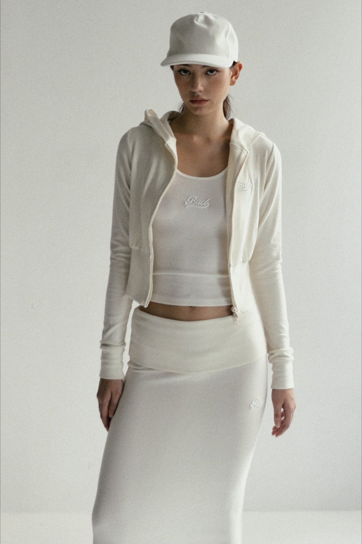 Carmine Zip-Up Embroidered Crop Hoodie