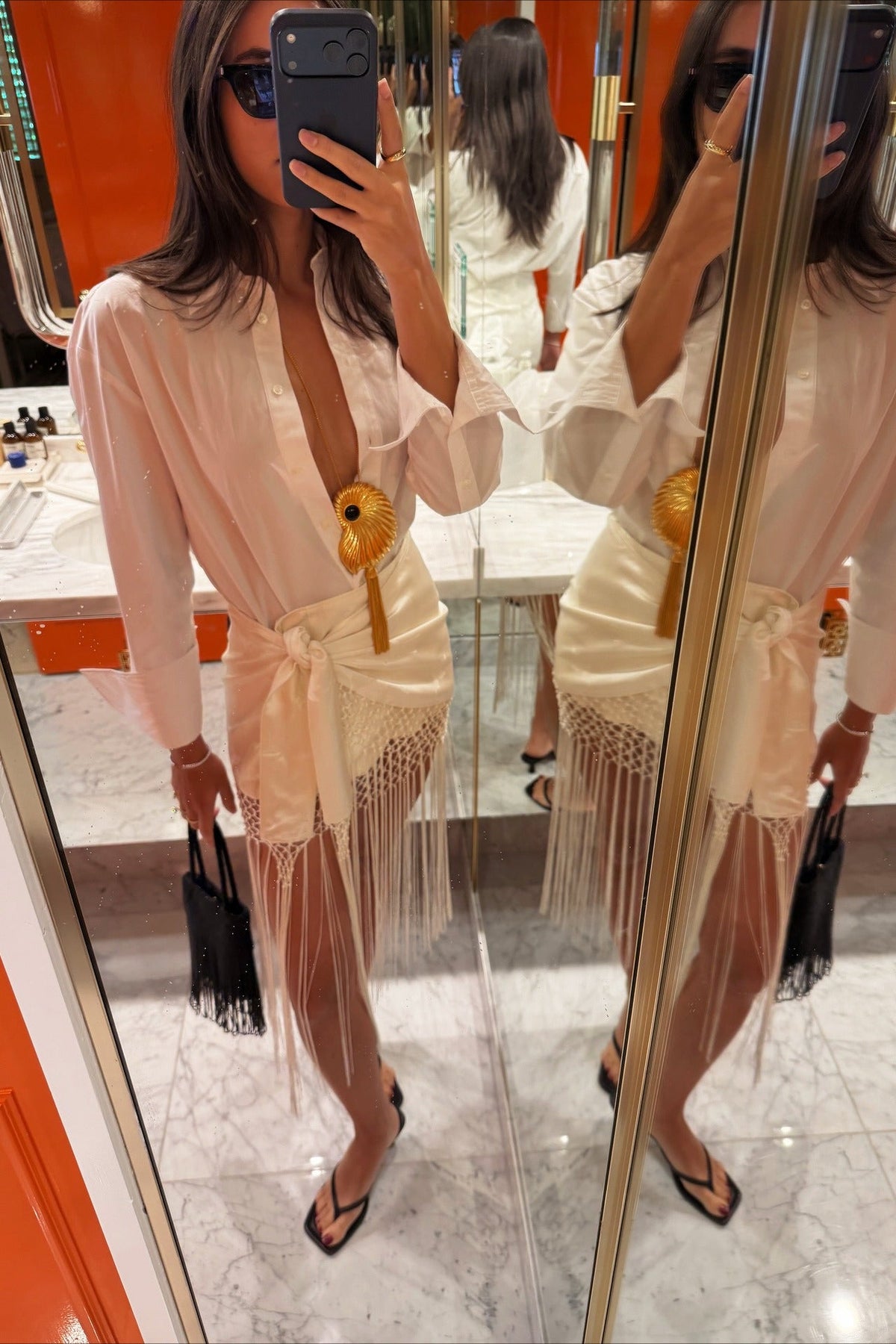Tied Fringe Mesh Wrap Skirt
