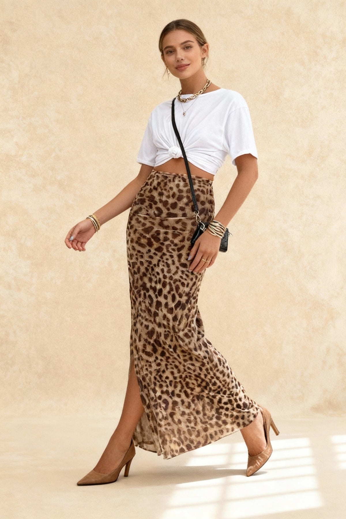 Elegant Leopard Print Slim A-Line Skirt