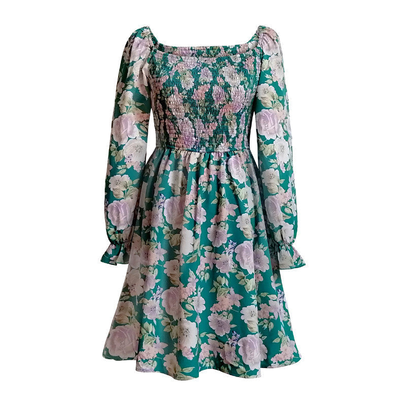 Leaf Print Sleeveless Midi Dress