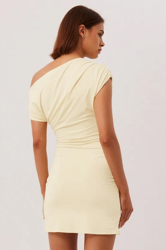 Asymmetric Off-Shoulder Ruched Chest Cutout Bodycon Mini Dress