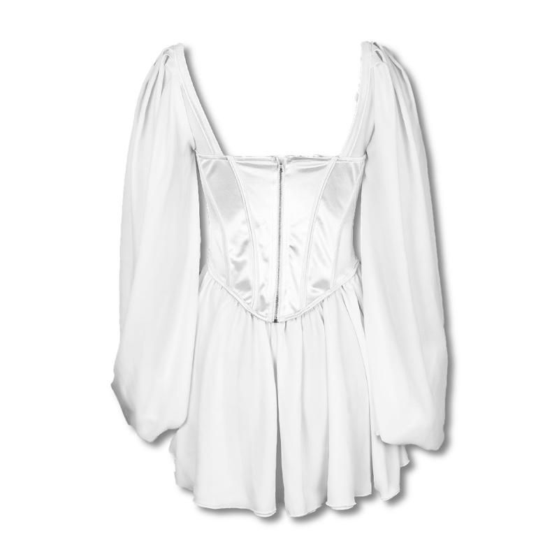 Sweetheart Puff Sleeve Corset Bodice Satin Mini Dress