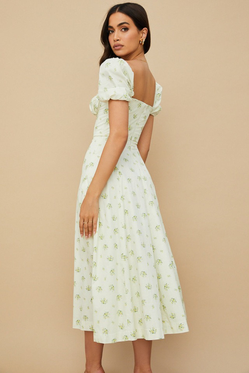 Puff Sleeve Wrap Slit Maxi Floral Dress