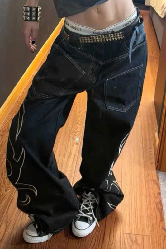 High Street Wide-Leg Printed Jeans