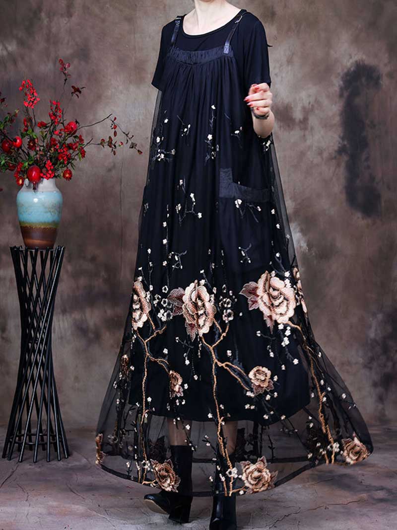 Square Neck Wide Strap Floral Print Maxi Salopette Dress