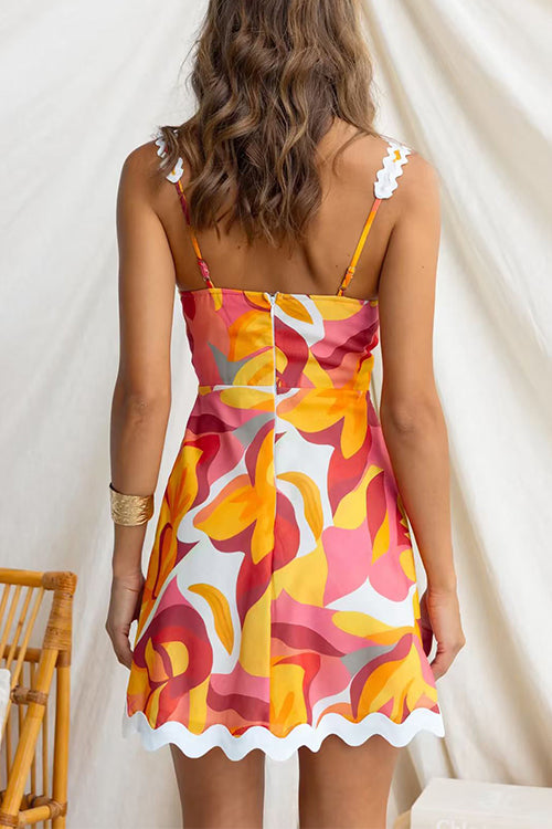 Sleeveless Ric Rac Trim Printed Mini Dress