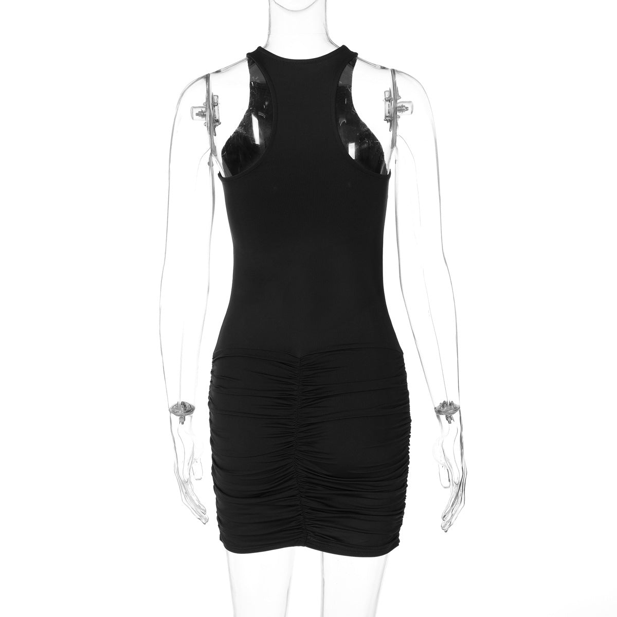 High Neck Racerback Bodycon Mini Dress Triple Bow Ruched Skirt Two Piece Set