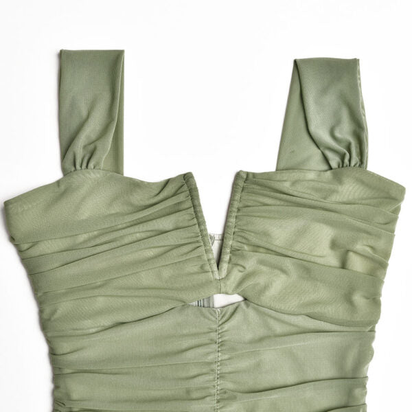 V Neck Ruched Tiered Flounce Mermaid Maxi Dress