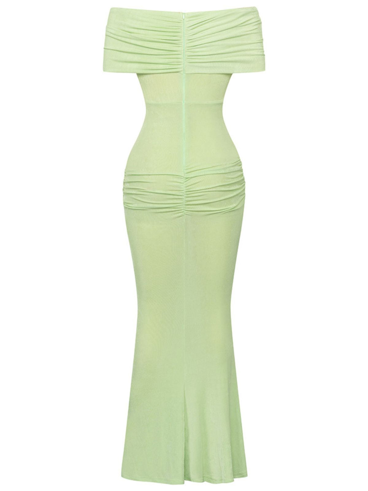 Off Shoulder Rosette Applique Ruched Bodycon Maxi Dress