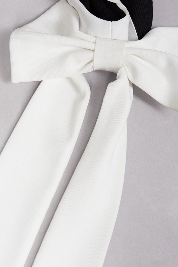 Bandage One-shoulder Color Block Bow Cocktail Dress