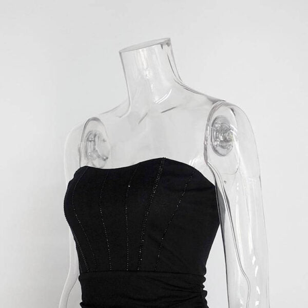 Strapless Sweetheart Rhinestone Corset Ruched Draped Panel Mini Dress