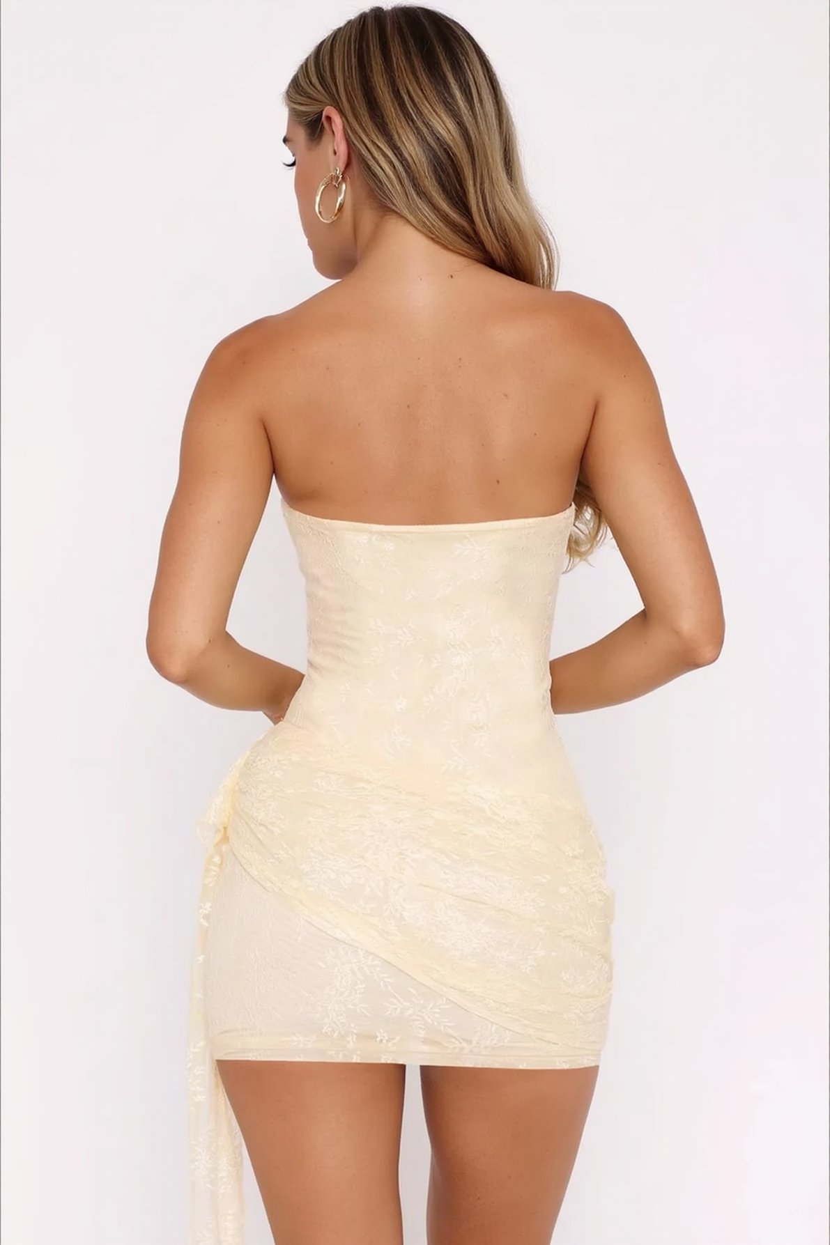 Strapless Corset Heart Rhinestone Cutout Ruched Lace Overlay Mini Dress