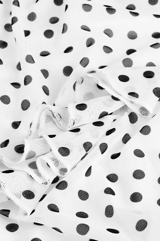 White Polka Dot Backless Cami Mesh Maxi Dress