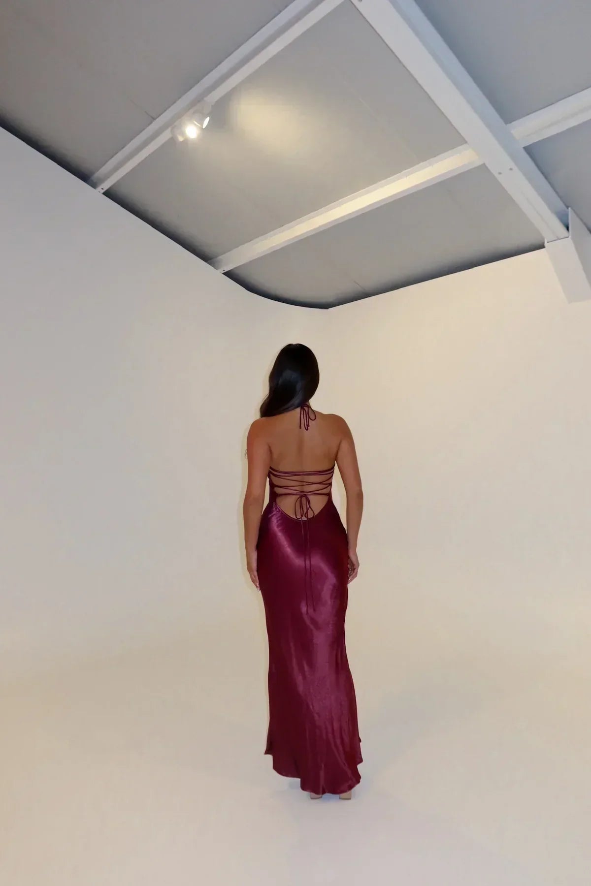 Halter Neck Shimmer Bodice Satin Column Maxi Dress