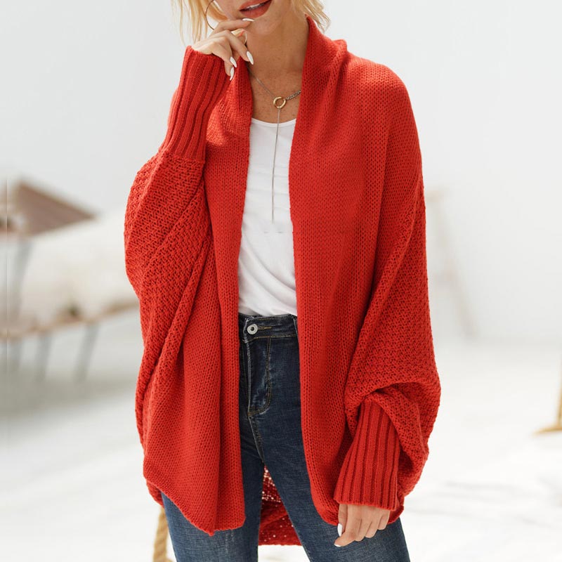 Oversized Sweater Knitted Patchwork Batwing Sleeves Cardigan