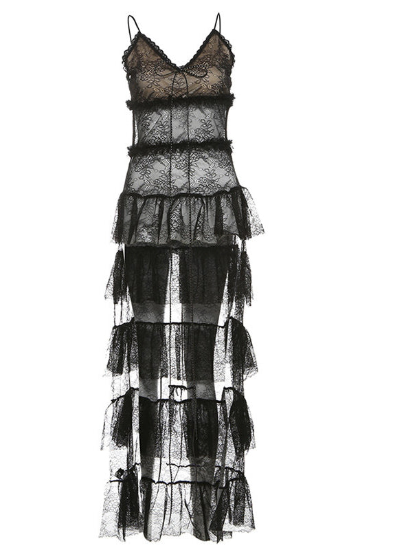Lace Camisole Tiered Train Overlay High-Low Lace Gown