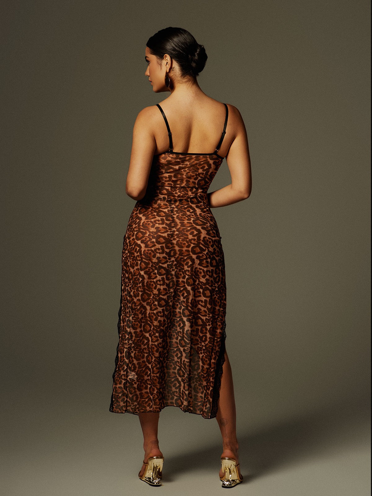 Spaghetti Strap Print High Slit Midi Dress