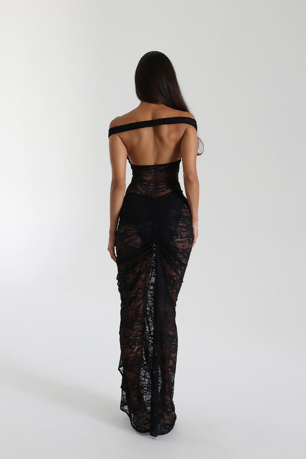 Sweetheart Corset Off Shoulder Sheer Floral Lace Ruched Front Maxi Dress