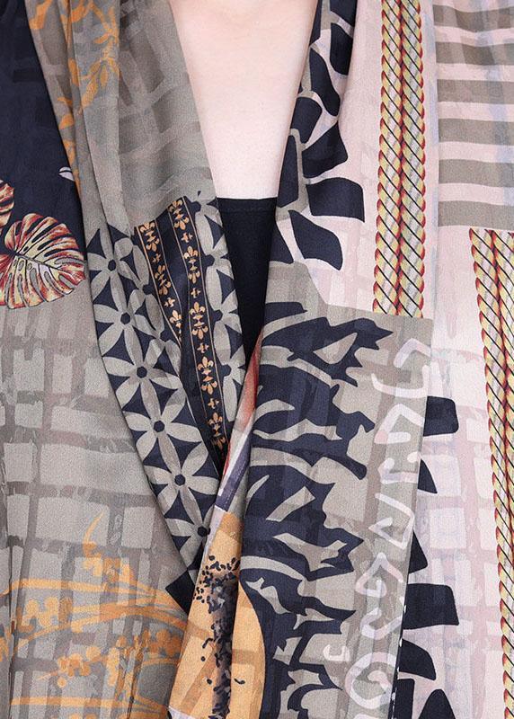 Deep V Neck Mixed Print Patchwork Draped Shawl Collar Oversized Maxi Dress