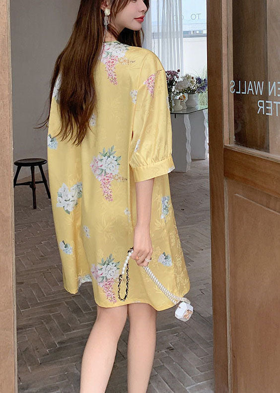 Floral Print Tie Neck Quarter Sleeve Cheongsam Midi Dress