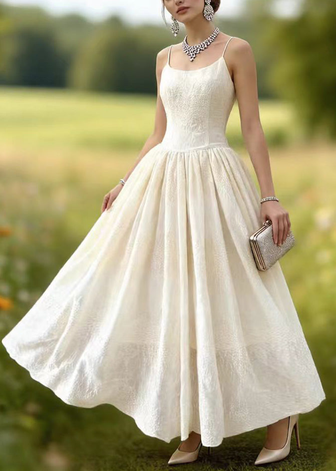Spaghetti Strap Scoop Neck Jacquard Full Skirt Floor Length Gown