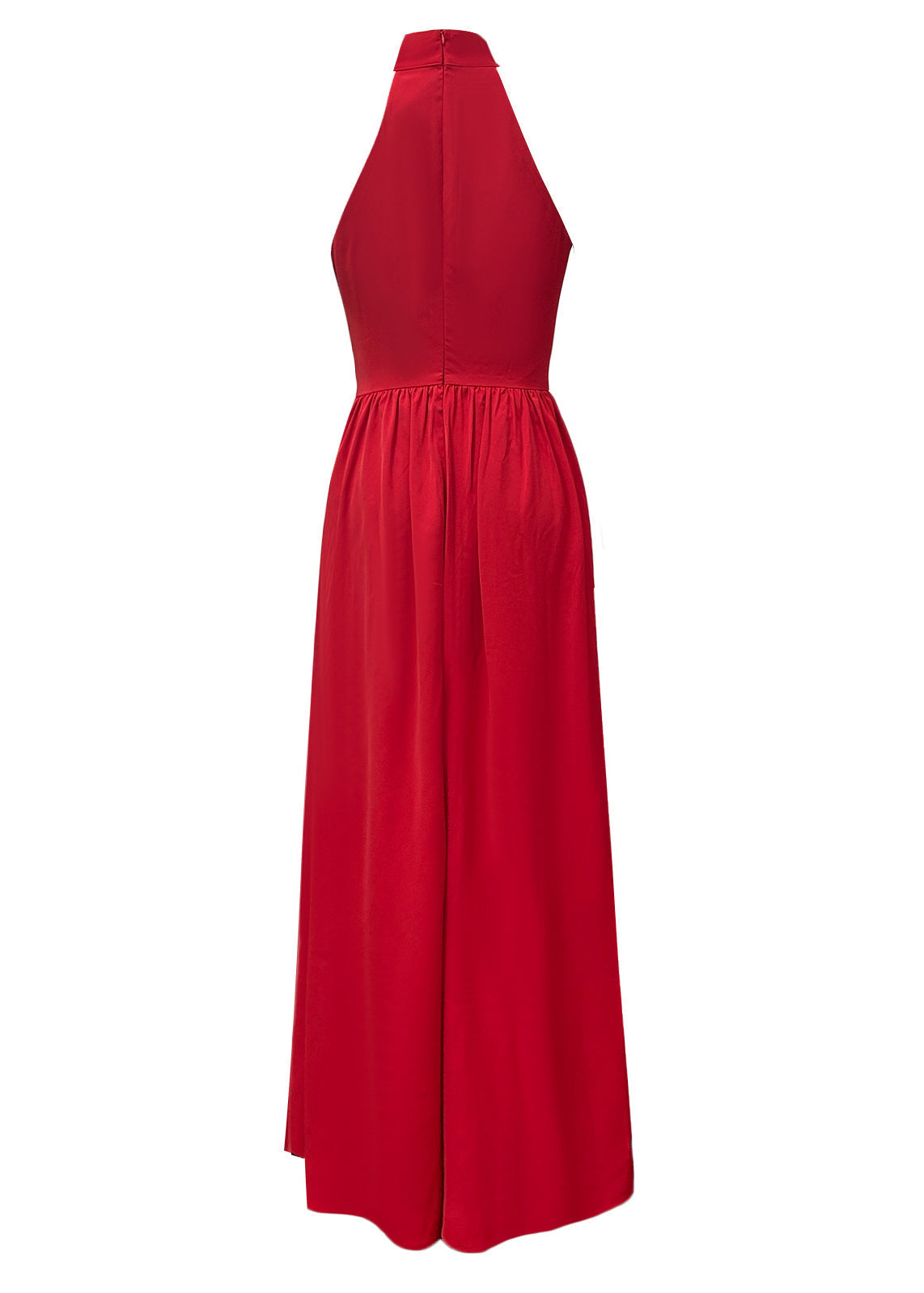 Mock Neck Halter Princess Seam Gathered Side Panel Floor-Length Gown